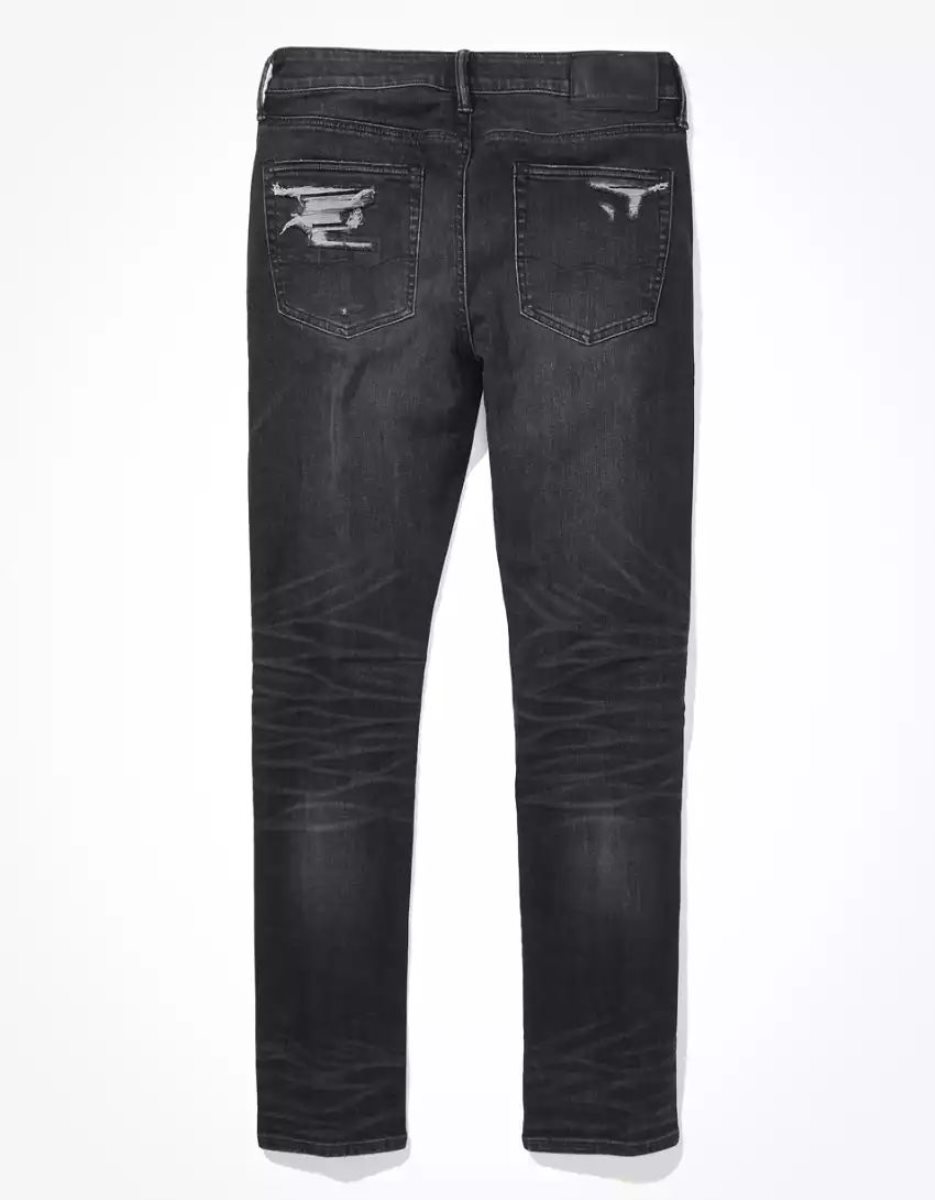 Jean American Eagle AE AirFlexPatched Slim Noir Homme | YBF-86179443